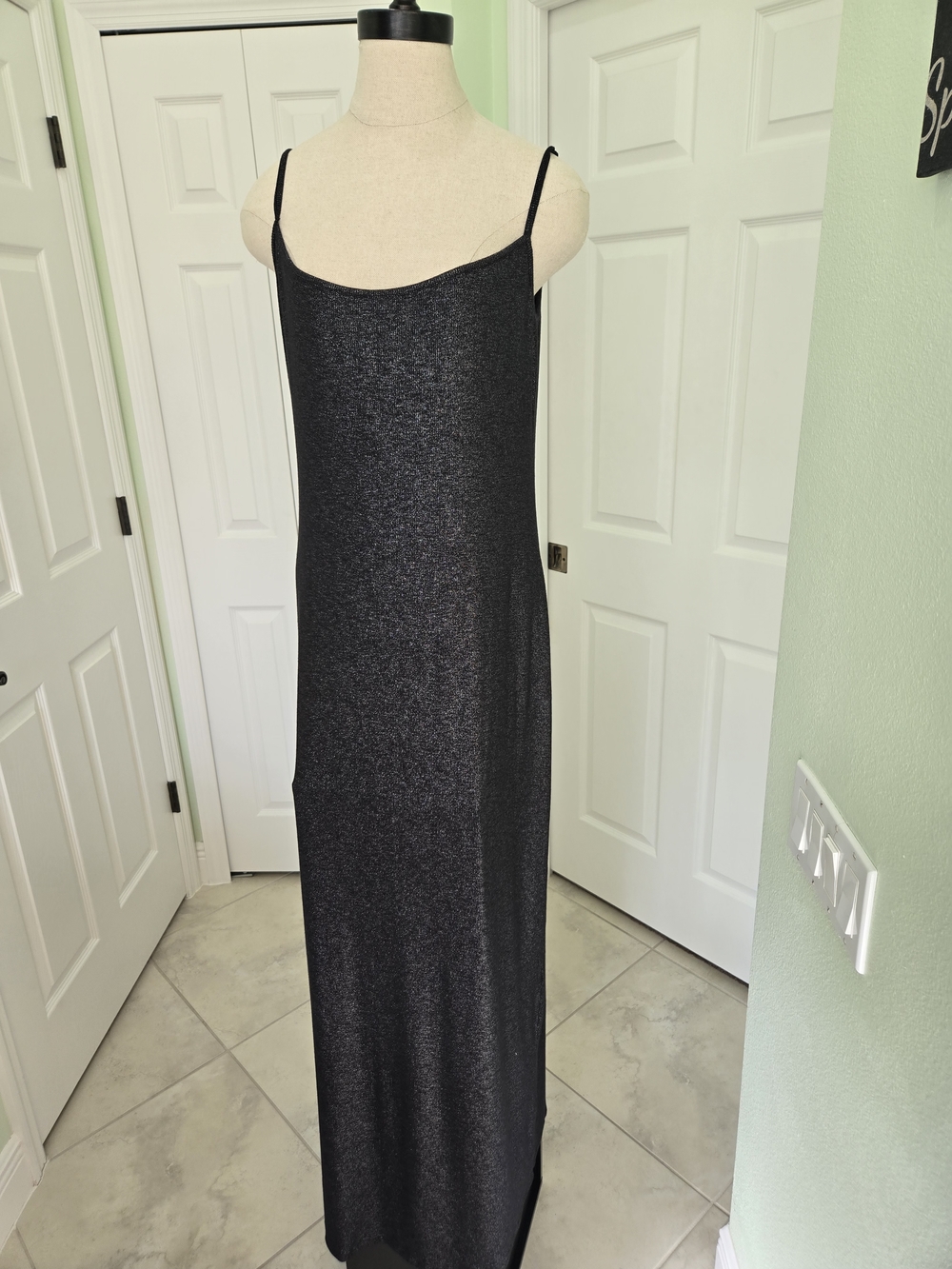 Aerie Shimmer Metalic Black Slip Maxi Dress with Spaghetti Straps XL
